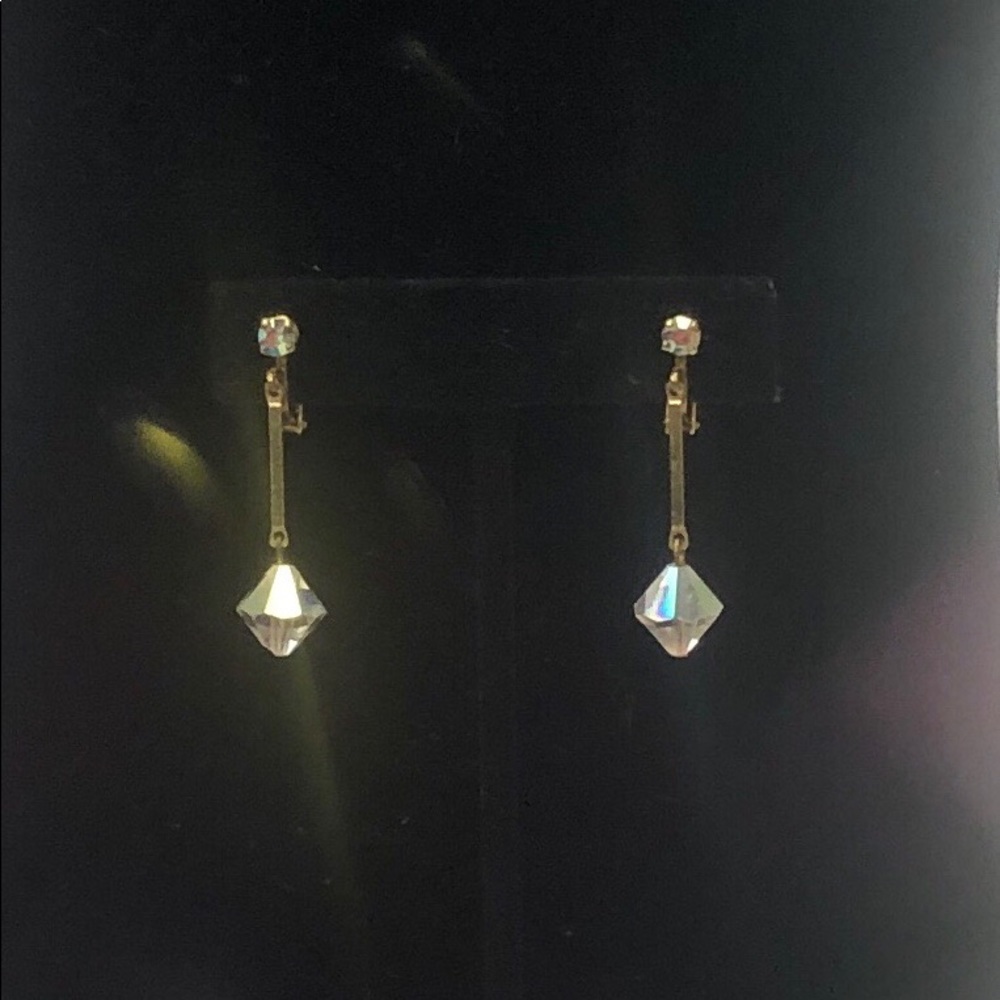 Aurora Borealis & goldstone dangling clip-ons